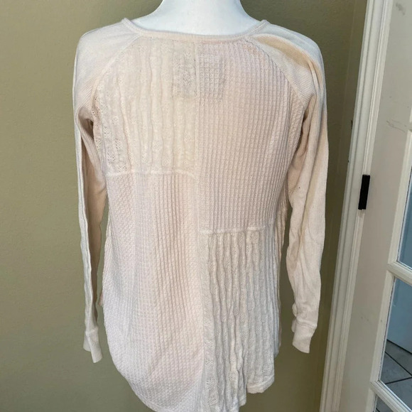 Saturday Sunday by ANTHROPOLOGIE Mixed Media Waffle Knit Henley Top - size small - Picture 4 of 5